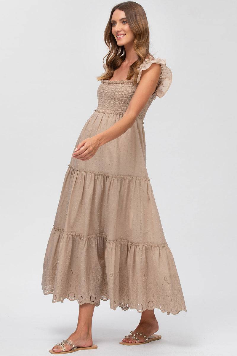 Pietro Brunelli CLOÉ | Abito Premaman Lungo in Cotone Beige Soddisfazione Garantita