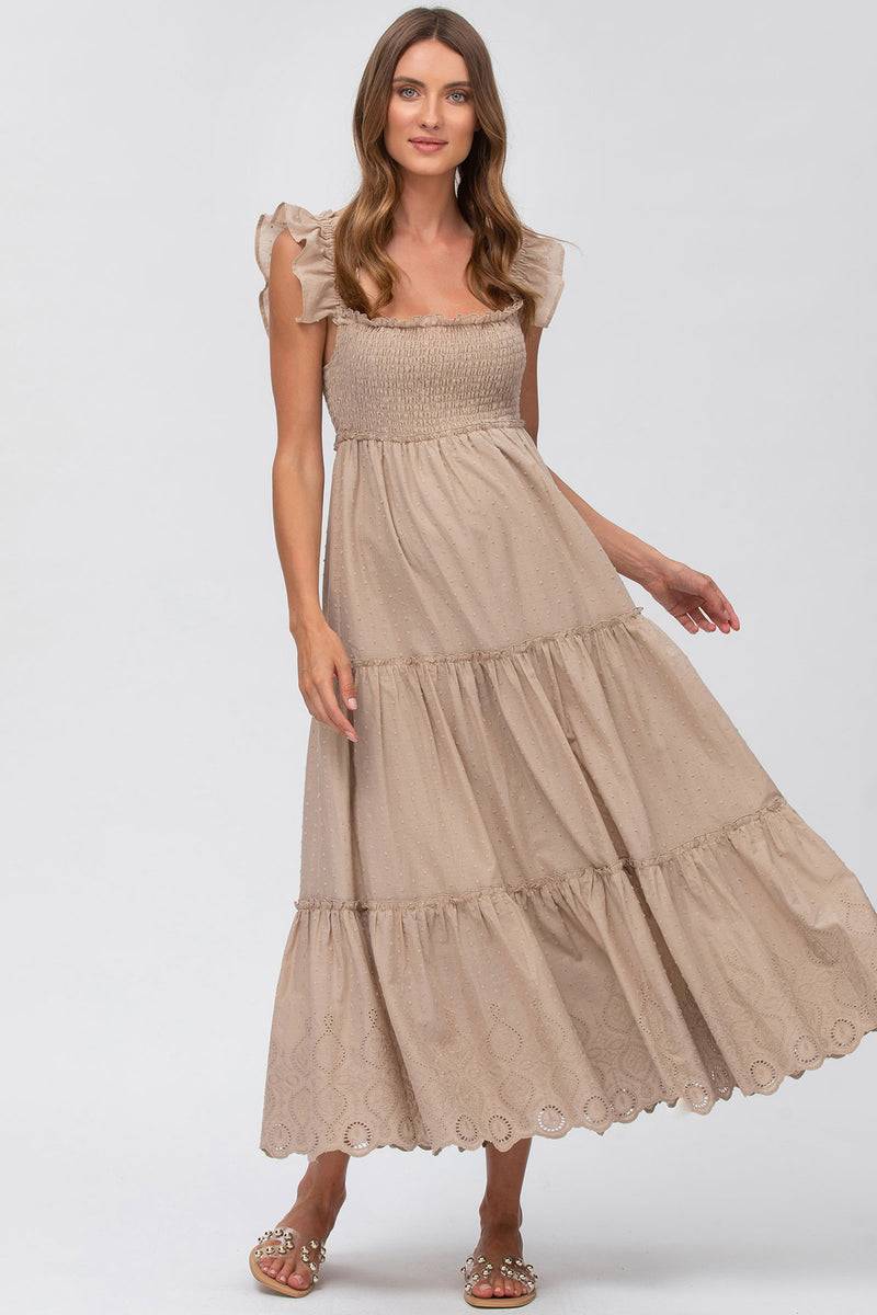Pietro Brunelli CLOÉ | Abito Premaman Lungo in Cotone Beige Soddisfazione Garantita