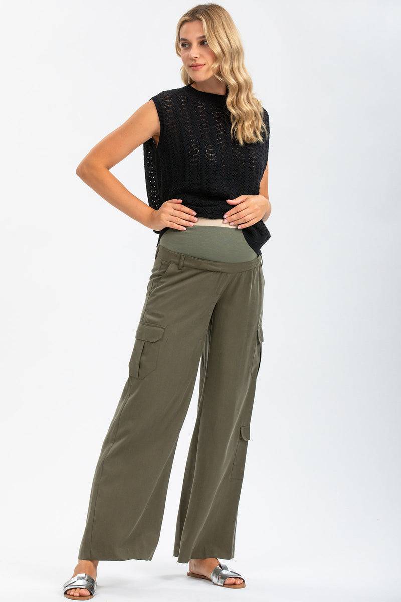Pietro Brunelli CHARLIE | Pantaloni Premaman Stile Cargo in Tencel Italy