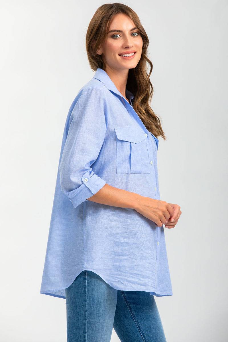 Pietro Brunelli SAFARI POCKET | Camicia Utility Premaman in Lino Blu Sconto
