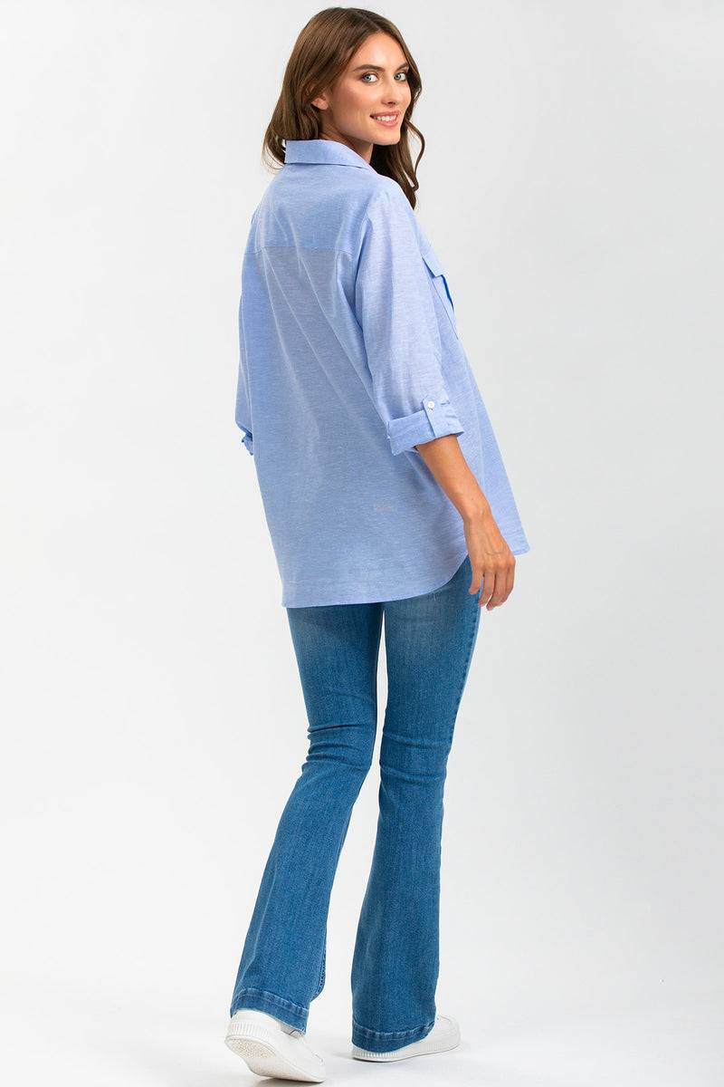 Pietro Brunelli SAFARI POCKET | Camicia Utility Premaman in Lino Blu Sconto