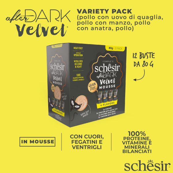 Bauzaar Schesir After Dark Cat Velvet Mousse Variety pack 12x80 gr Limitato a 3 giorni