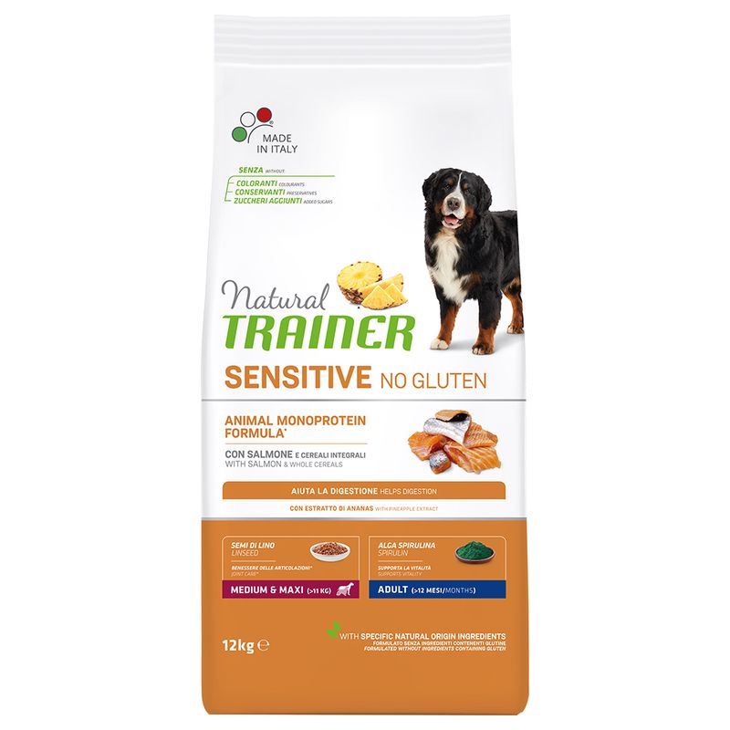 Zooplus Natural Trainer Sensitive No Gluten Adult Medium/Maxi Monoproteico Salmone Nuova