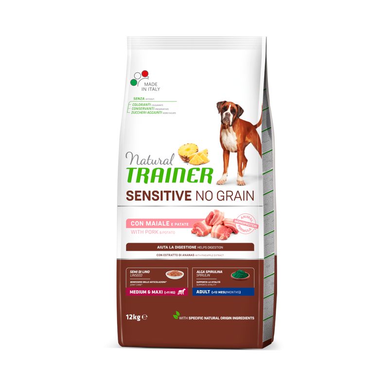 Zooplus Natural Trainer Sensitive No Grain Adult Medium/Maxi Monoproteico con Maiale & Patate Fornitura limitata