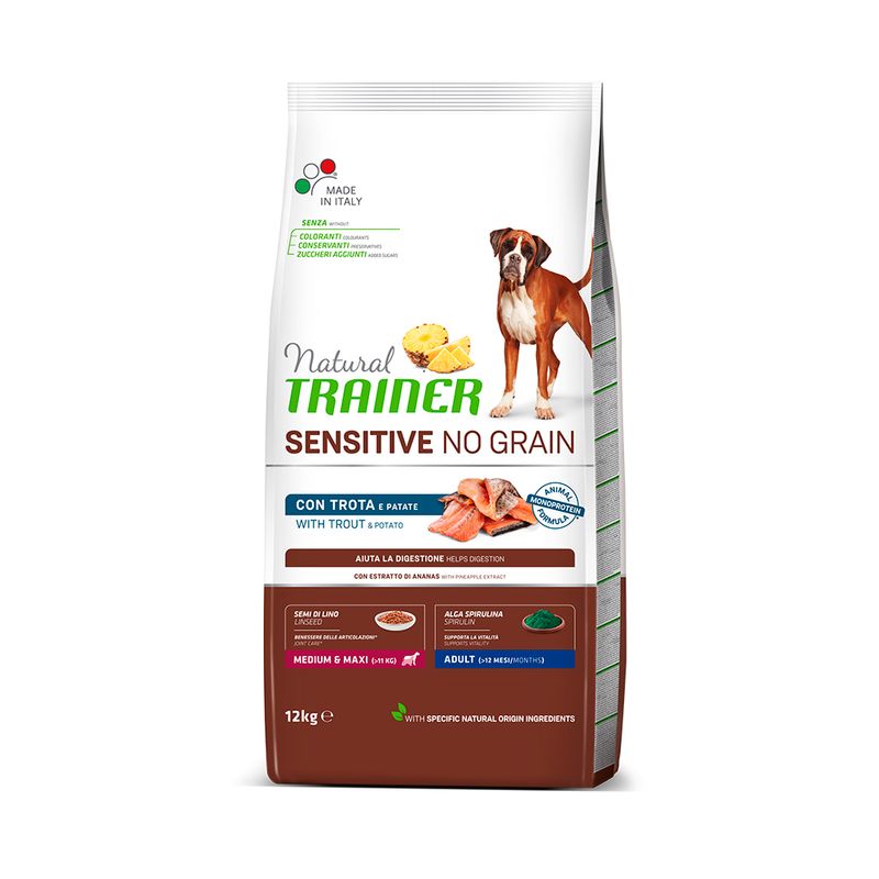Zooplus Natural Trainer Sensitive No Grain Adult Medium/Maxi Monoproteico con Trota & Patate Offerta Giorno del Papà