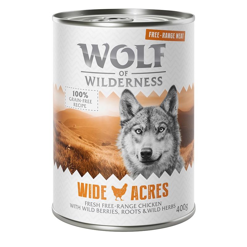 Zooplus Wolf of Wilderness "Carne allevata all'aperto" 6 x 400 g Umido per cani Comprane uno, ottenene uno gratis