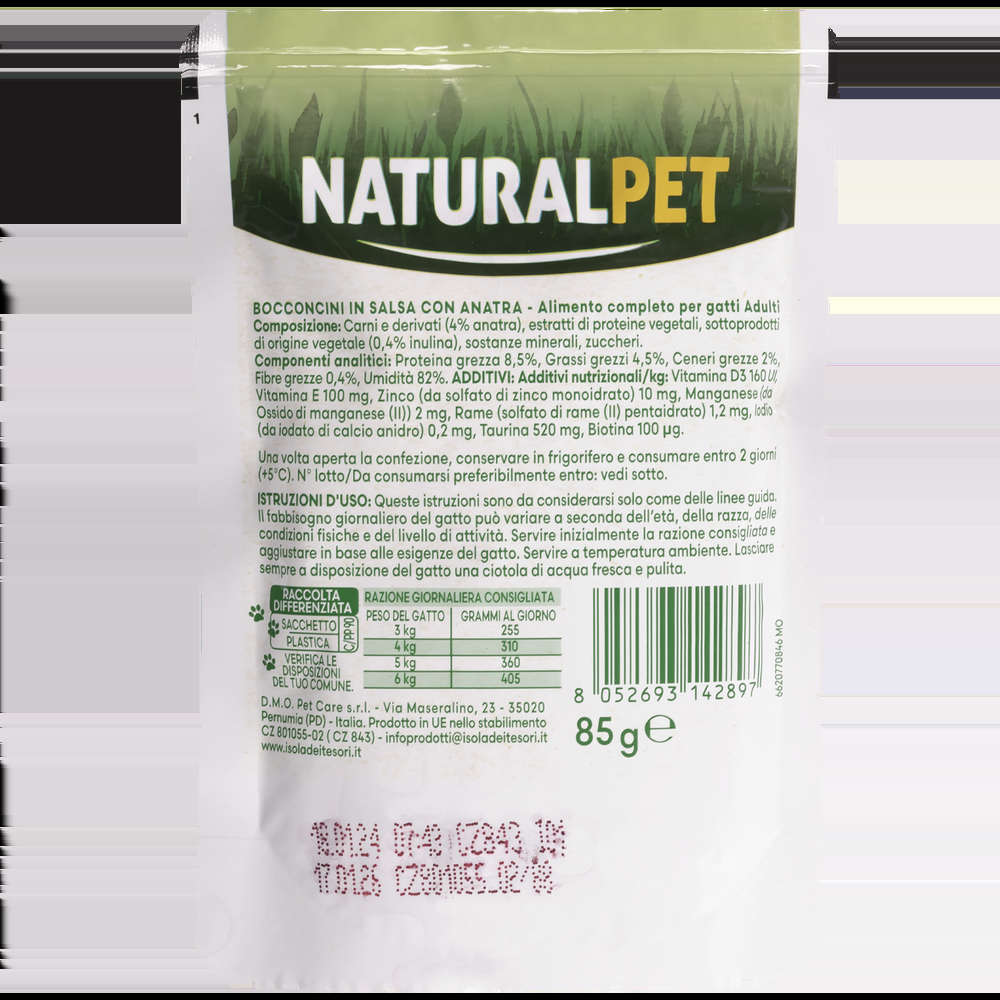Naturalpet Cat Adult Bocconcini in salsa con Anatra 85gr 000143783 Rilascio limitato