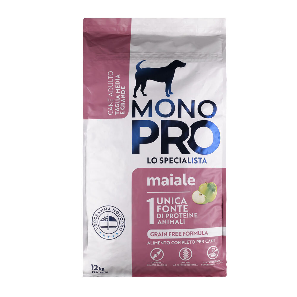 Monopro Dog Adult Medium&Large Grain Free Maiale 12kg 000125726 Sostegno trimestrale