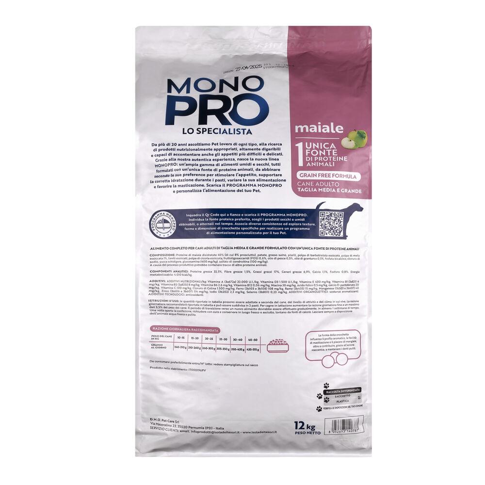 Monopro Dog Adult Medium&Large Grain Free Maiale 12kg 000125726 Sostegno trimestrale