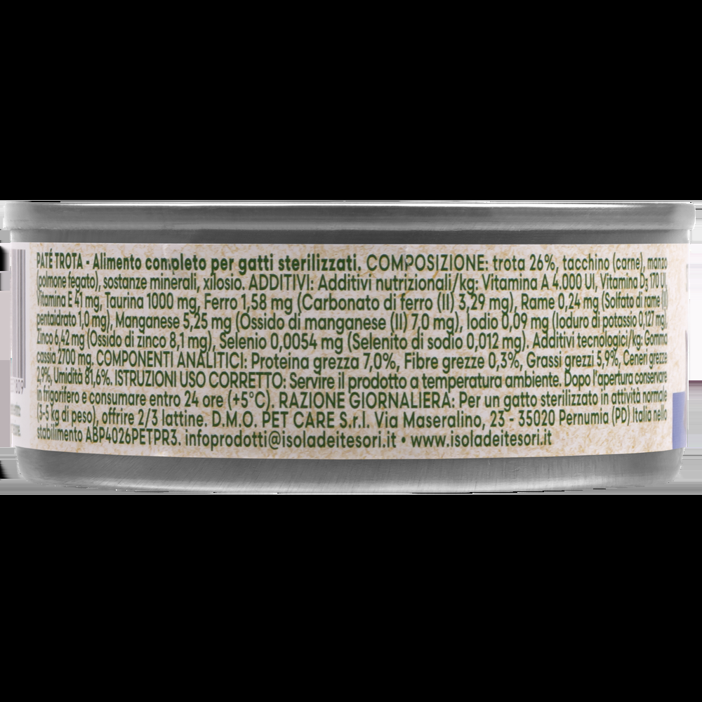 Naturalpet Cat Sterilised Paté alla trota 85gr 000143897 Smaltimento dello stoccaggio