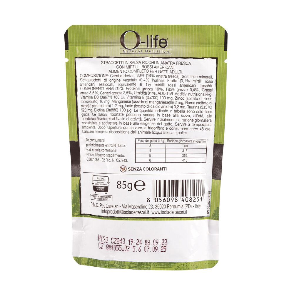 O-life Cat Adult Straccetti in salsa con Anatra fresca con mirtilli rossi americani 85 gr 000143624 Discount Store per i nuovi prodotti