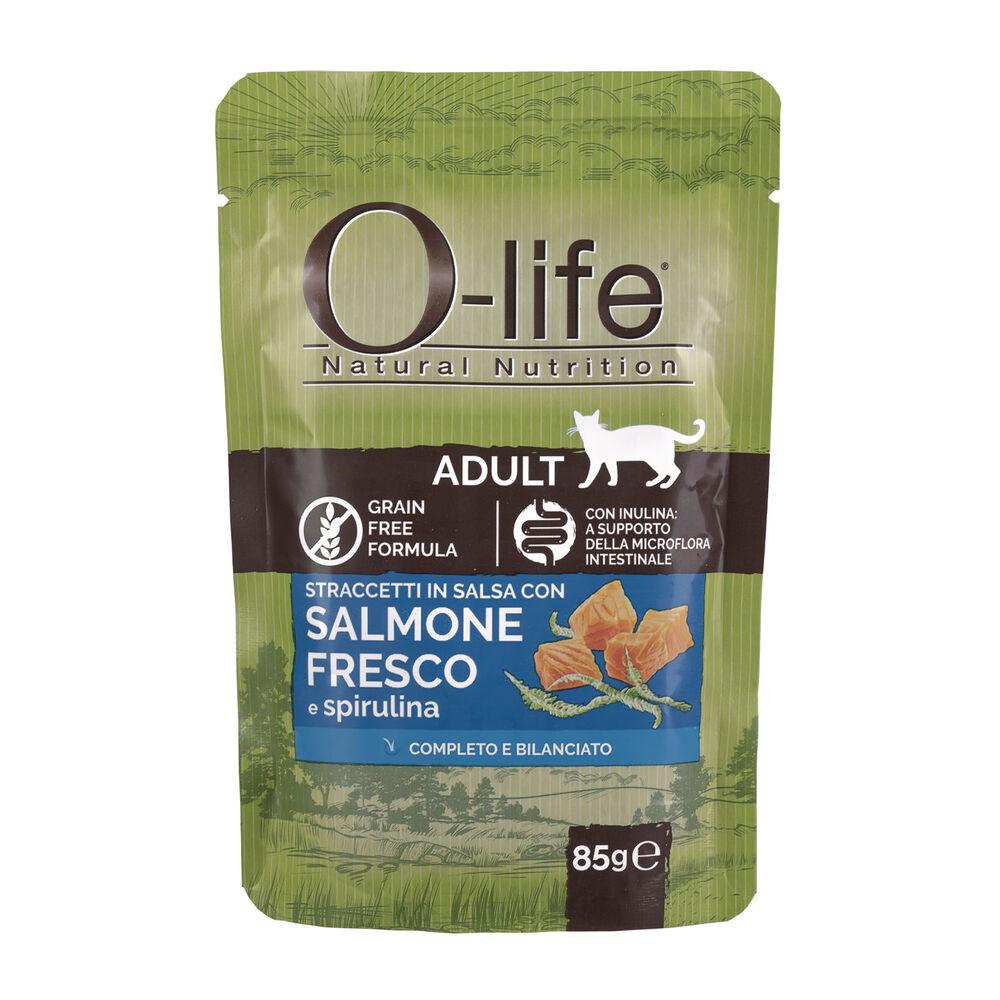 O-life Cat Adult Straccetti in salsa con Salmone fresco e spirulina 85 gr 000143627 Economico