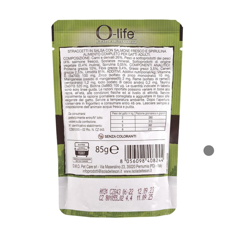O-life Cat Adult Straccetti in salsa con Salmone fresco e spirulina 85 gr 000143627 Economico