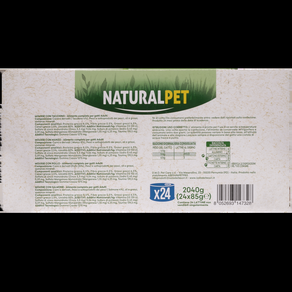 Naturalpet Cat Adult Mousse Multipack Tacchino Manzo Pollo e Salmone 85grx24pz 000126976 Outlet