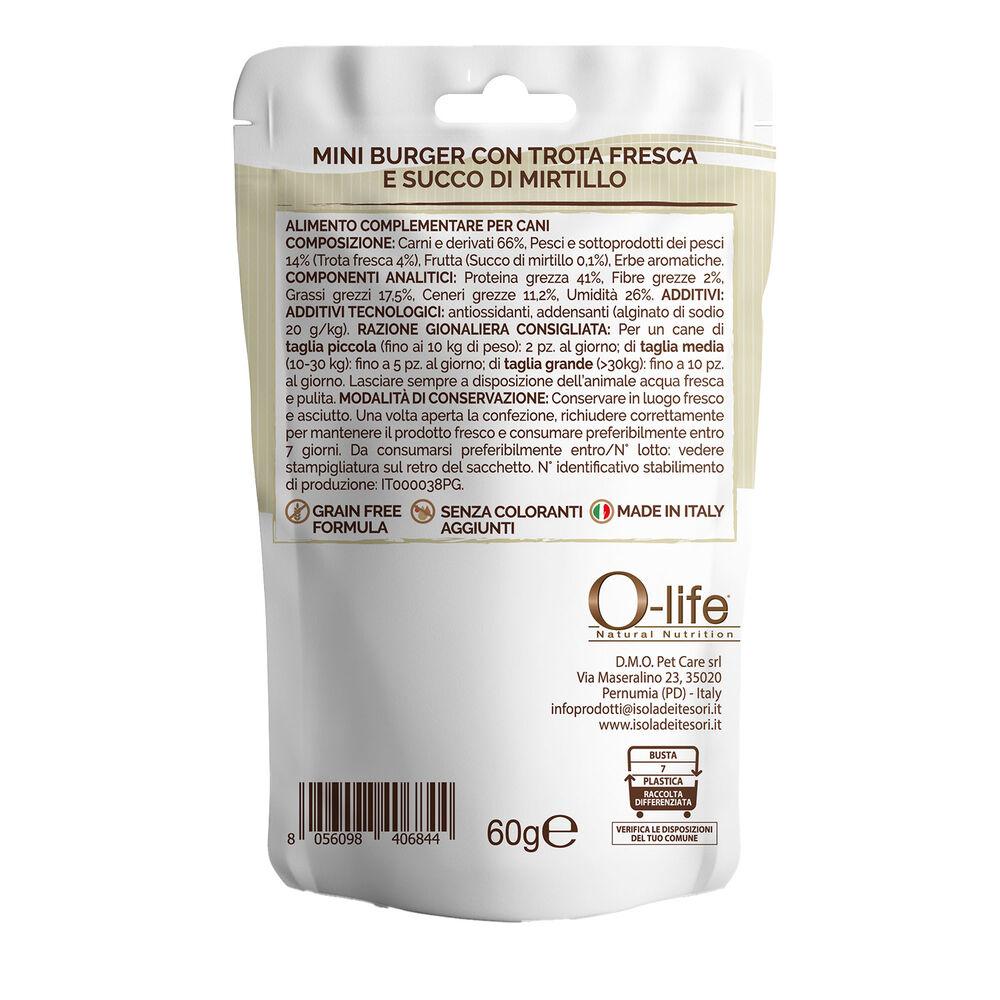 O-life Dog Adult Snack Mini burger Trota e Mirtillo 60 gr 000138731 Black Friday