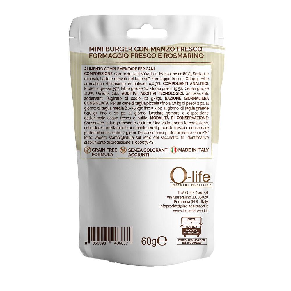 O-life Dog Snack Mini Burger con Manzo fresco Formaggio fresco e Rosmarino 60 gr 000138730 Prezzo basso