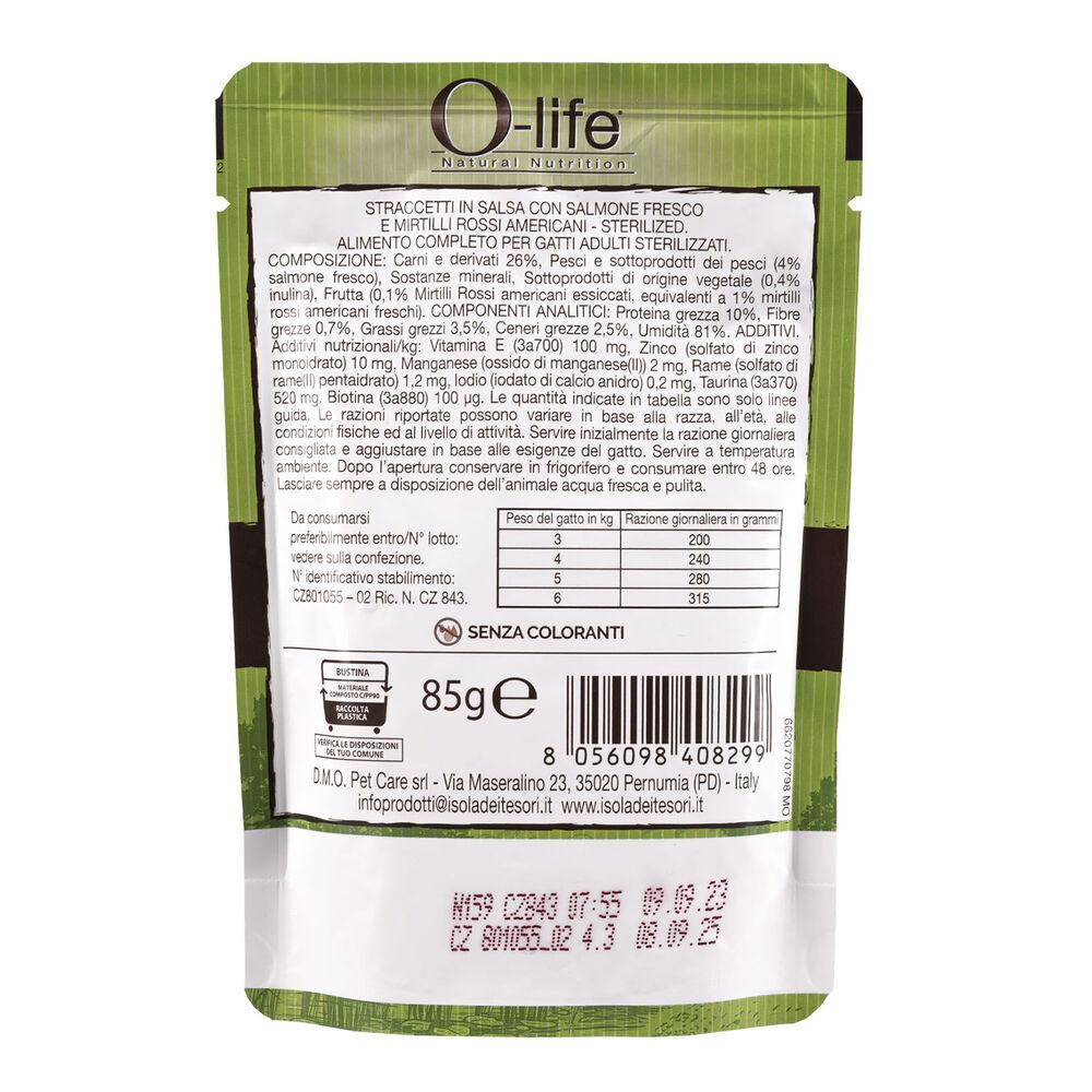 O-life Cat Adult Sterilised Straccetti in salsa con Salmone fresco e Mirtilli rossi americani 85 gr 000143621 Fino al 60% di sconto