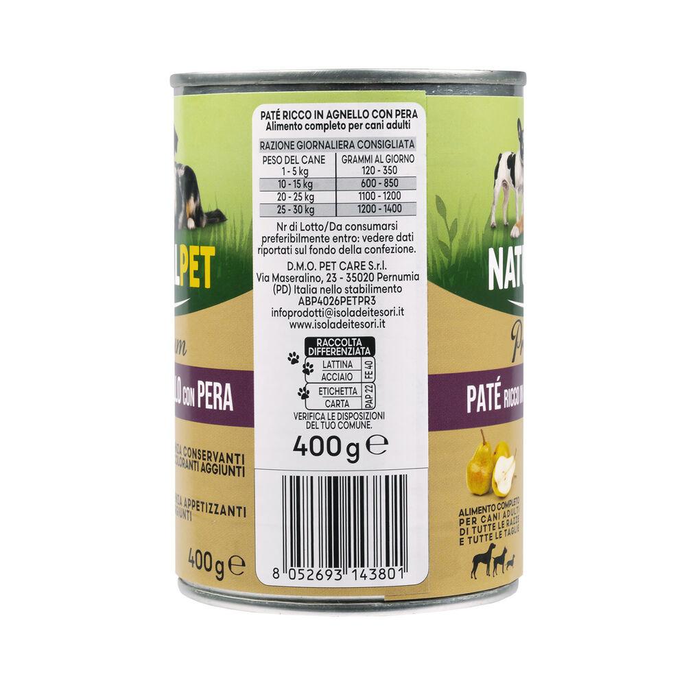 Naturalpet Premium Dog Adult Paté ricco in Agnello con pera 400gr 000126889 Super sconto