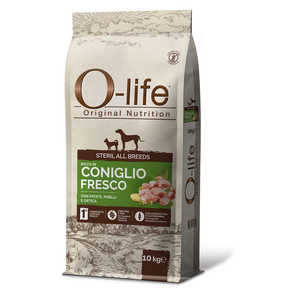 O-life Dog Steril All breeds ricco in Coniglio fresco con patate piselli e ortica 10kg 000125876