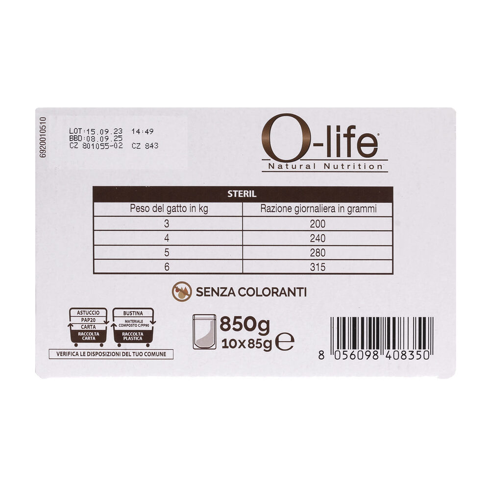 O-life Cat Adult Sterilised Multibox Salmone Maiale e Tacchino 85grx10 pz 000143633 Spedizione gratuita