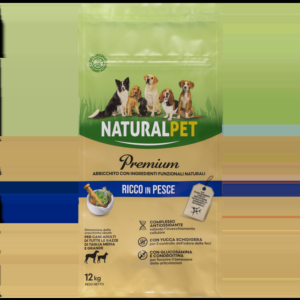 Naturalpet Premium Dog Adult Medium&Large ricco in Pesce 12 kg 000125702 Trasporto libero internazionale