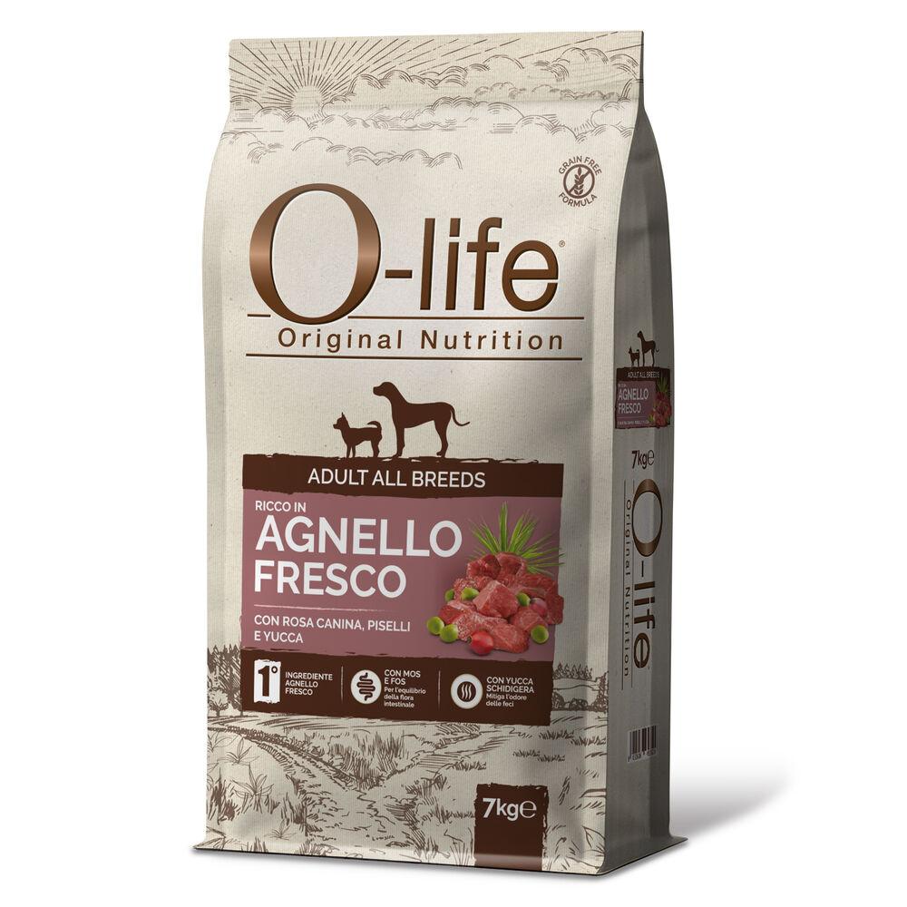 O-life Dog All breeds ricco in Agnello fresco con rosa canina piselli e yucca 7kg 000125866 Limitato a 3 giorni