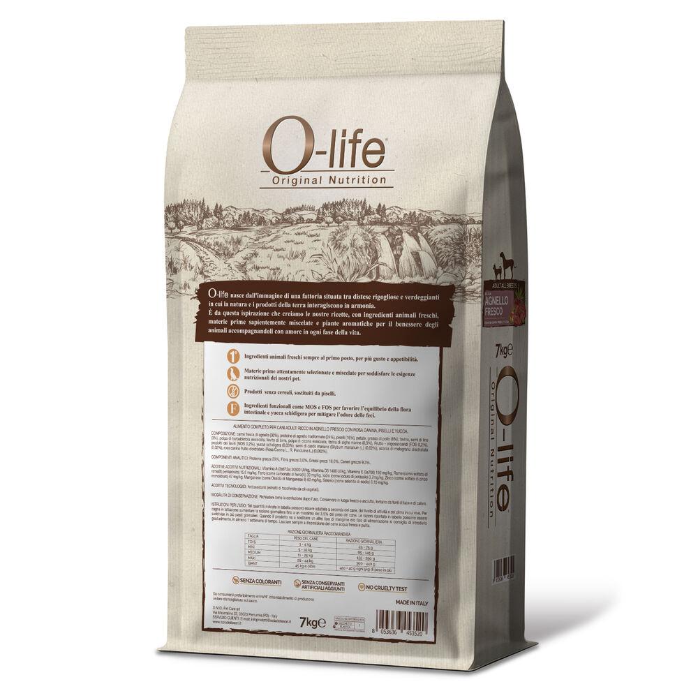 O-life Dog All breeds ricco in Agnello fresco con rosa canina piselli e yucca 7kg 000125866 Limitato a 3 giorni