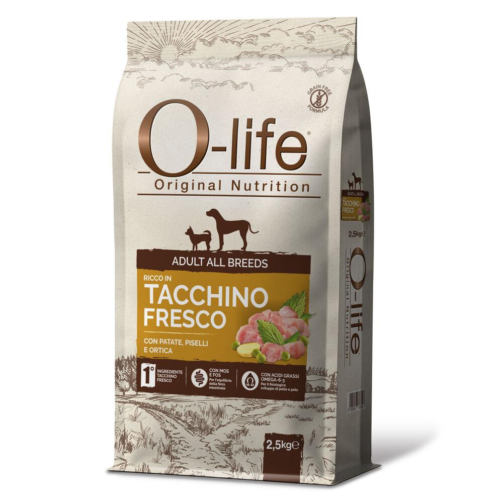 O-life Dog Adult All breeds ricco in Tacchino fresco con patate piselli e ortica 2 5kg 000125871 Italy